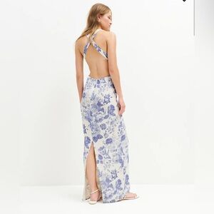Floral Blue and White Backless Dress